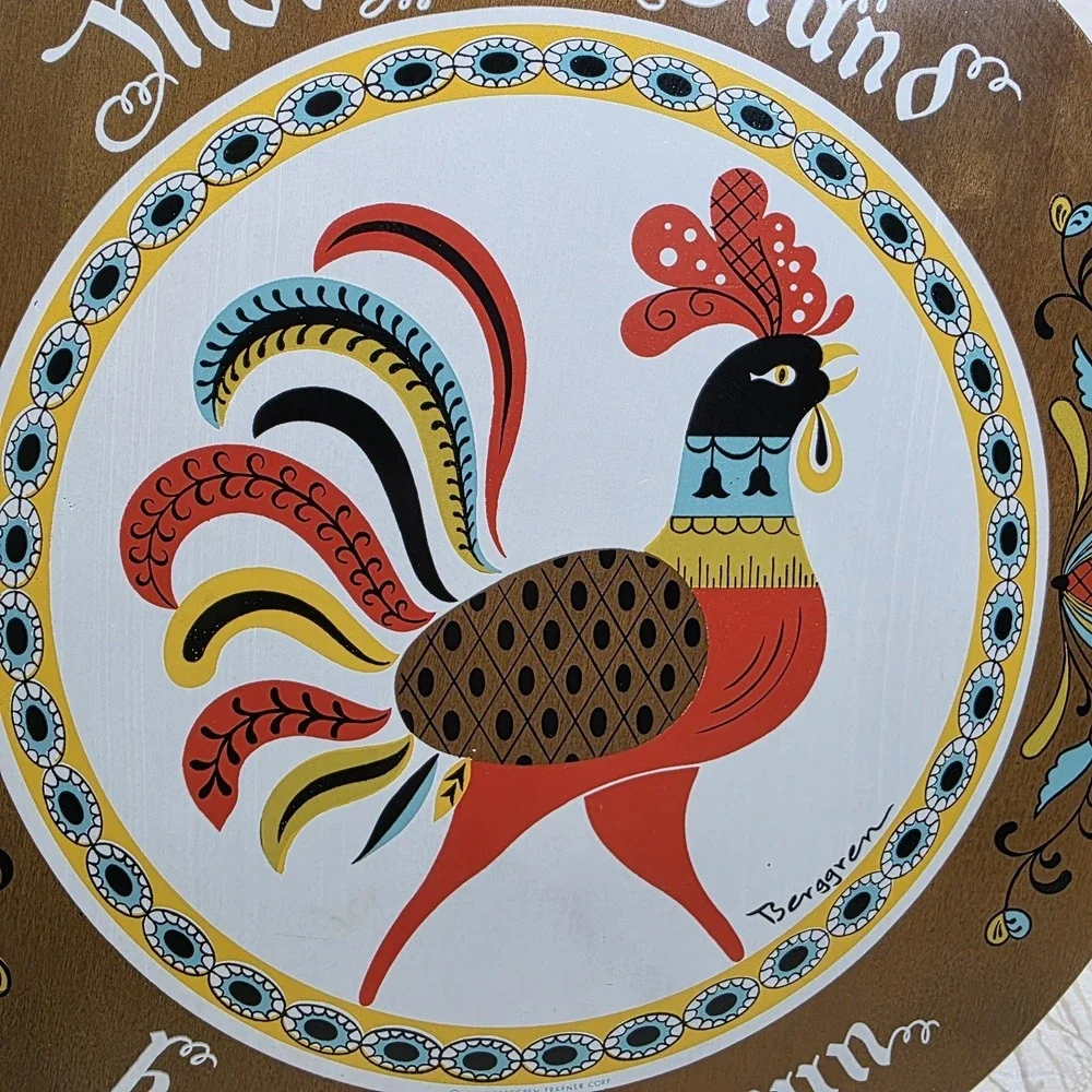 Vintage 1963 Berggren Trayner Wood Plaque Morgon Stund Bread‎ Board Farmhouse